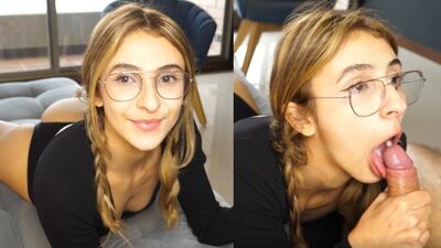 Cute Girl DEEPTHROATS big dick and receives a big warm THROATPIE, such a good girl