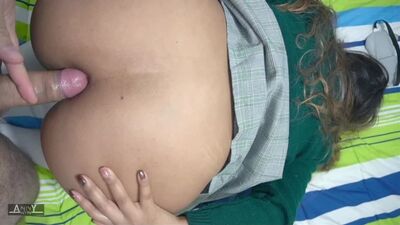 Cute schoolgirl experiences her first painful anal sex. Real amateur sex