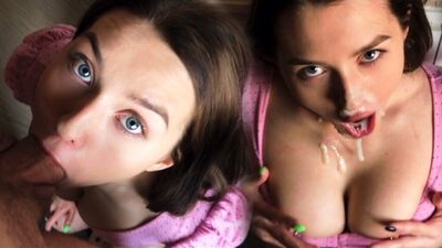 POV. SLOBBERING SUCK so he cum ON MY FACE. BIG CUMSHOT and cute girl with BIG NATURAL TITS.