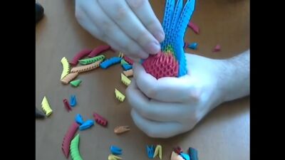 3д оригами - попугай ч2. (3D Origami Parrot (macaw) tutorial (instructions) part 2)