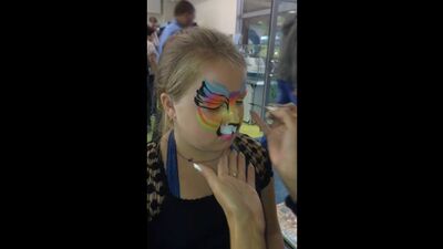 Аквагрим видео, урок ,обучение грим маска необычный зверь, кошка-тигр , рисунок на лице