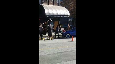 Melissa Benoist.. Nicole maines and Jesse Rath get out of car