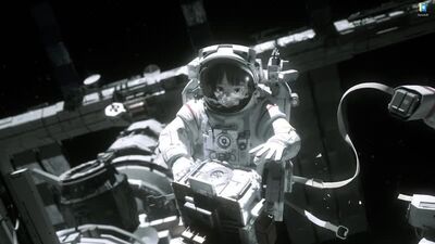 Аниме девушка возле космической станции - живые обои для Wallpaper Engine