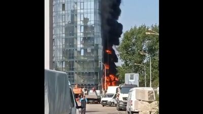 Первые минуты пожара в ЖК Атлантис / Воронеж, 25.08.2021