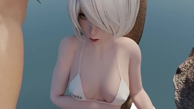 Cute 2B in White Bikini, Nier- Automata, with Sound