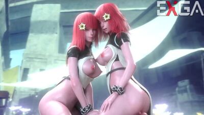 Devola x Popola - group sex; oral sex; kunilingus; facesitting; face sitting; big boobs; 3D sex porno hentai; [NieR:Automata]