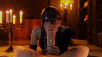 Morrigan - oral sex; minet; blowjob; deepthroat; facefuck; big dick; 3D sex porno hentai; [Dragon Age]