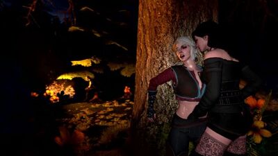 Yennefer Stroking Ciri In Forest