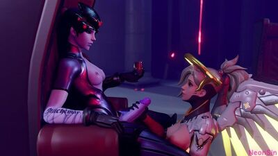 (Sound)Widowmaker&Mercy futanari on female ver. main [Overwatch;Porn;Hentai;Dickgirl;R34;Sex;Blender;порно;секс;футанари]