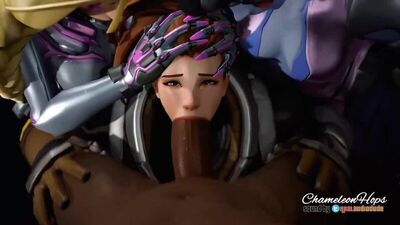Brigitte x Widowmaker x Mercy - BBC; group sex; oral sex; minet; blowjob; 3D sex porno hentai; [Overwatch]