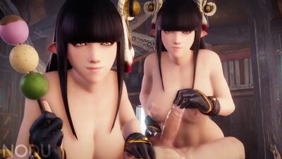 Hinoa x Minoto - NSFW; group sex; tittyfuck; paizuri; 3D sex porno hentai; (by @Nodu) [Monster Hunter]