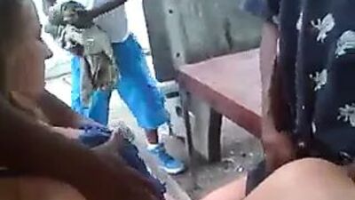 Slut let's men Grope her in Public Outdoors