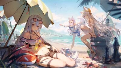 Девушки на пляже из Arknights - живые обои для Wallpaper Engine