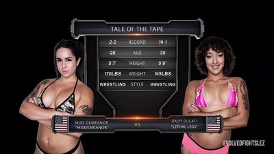 Daisy Ducati борется с Miss Demeanor с поеданием киски