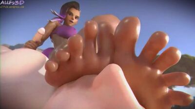 Sombra - handjob; masturbation; footjob; foot fetish; 3D sex porno hentai; [Overwatch]