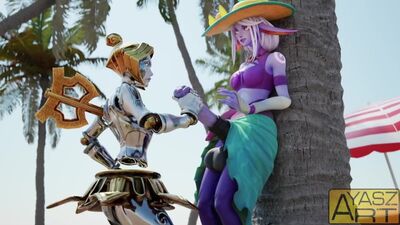 Futa Soraka gets a handjob at the beach (League of Legends)