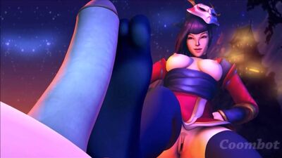 Akali KDA - Footjob; foot fetish; masturbation; stockings; 3D sex porno hentai; [League of Legends]